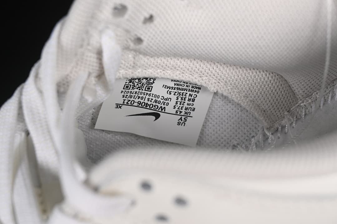 Shoe size label photographed inside the tongue