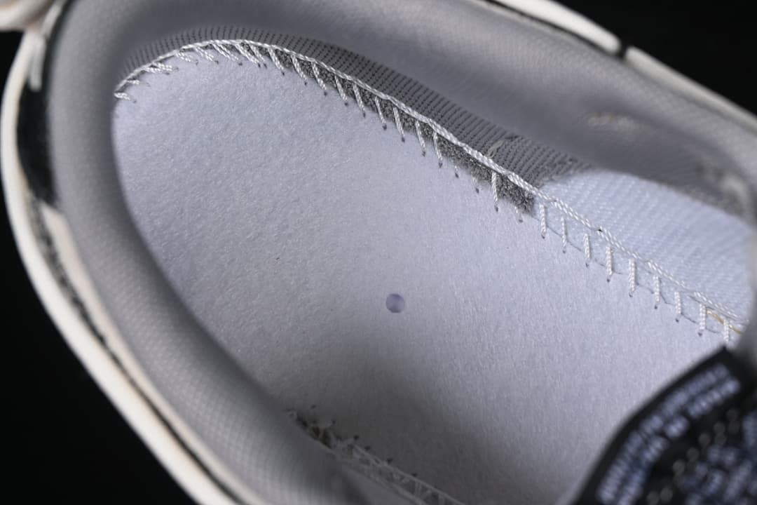 Close-up of the sneaker's gray padded interior and stitching