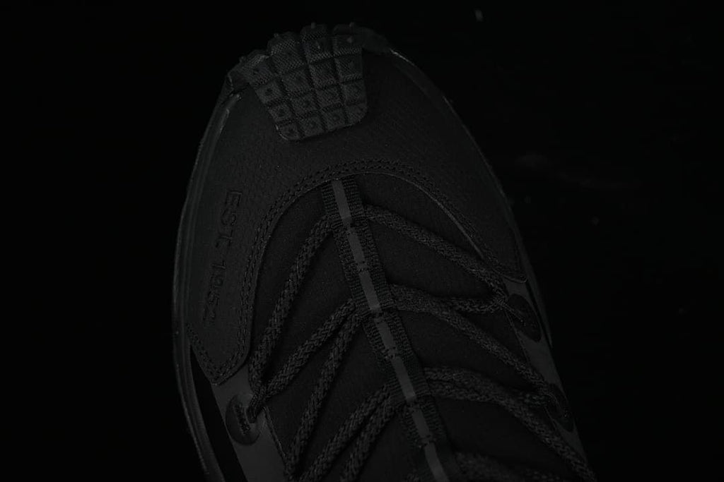 Top-down close-up of the laces and toe