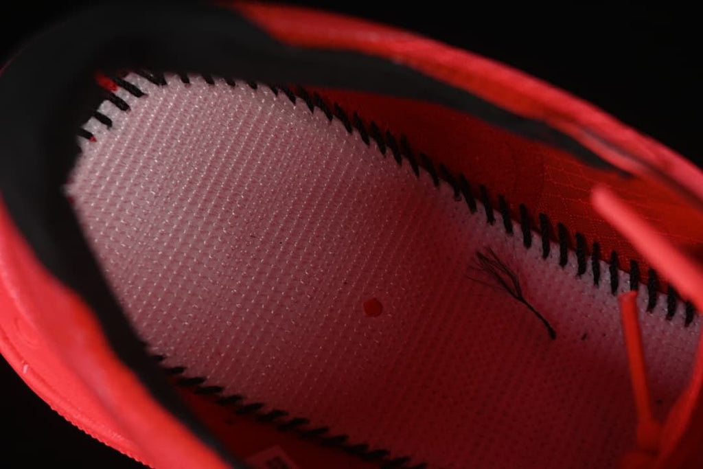 Close-up of the running shoe's interior lining and stitching