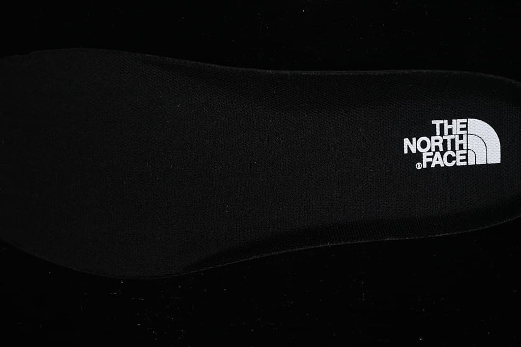 The North Face logo on the shoe's black insole
