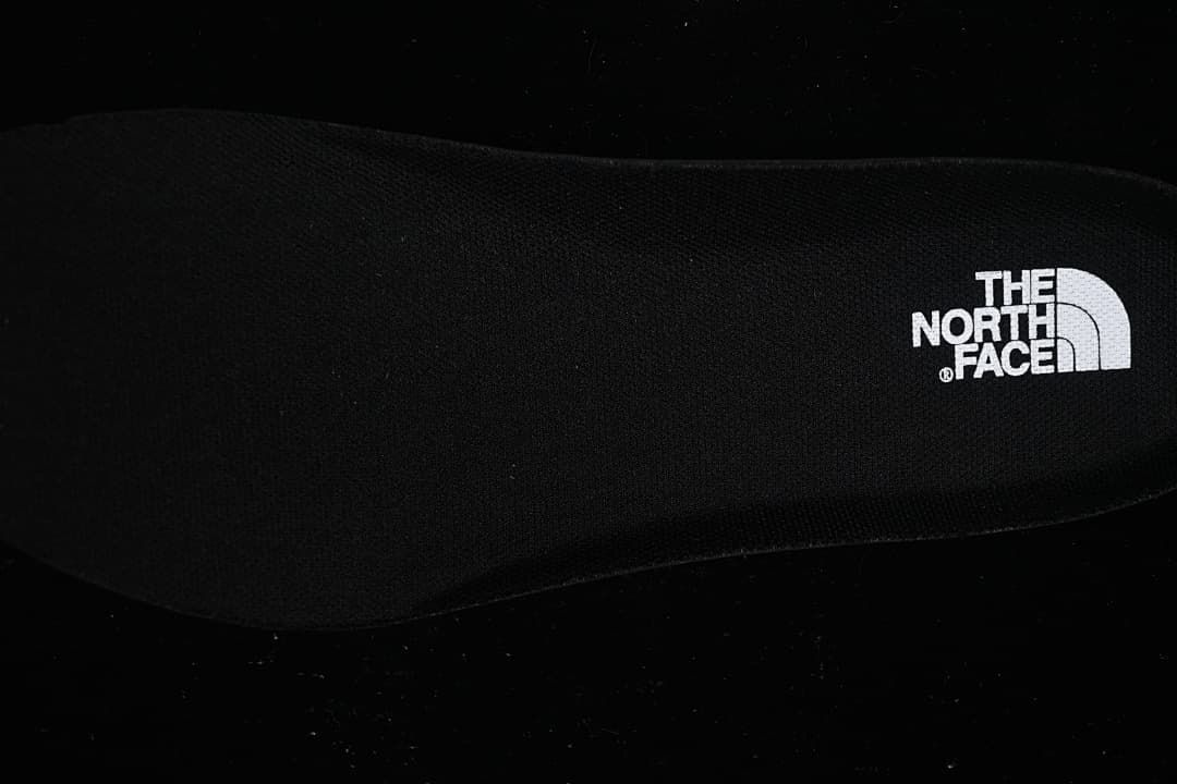 The North Face logo on the shoe's black insole