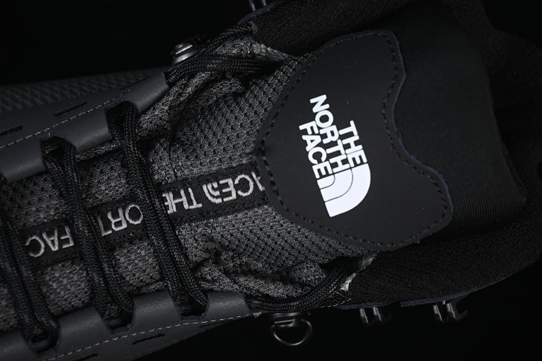 Top close-up of the boot tongue, laces and logo patch