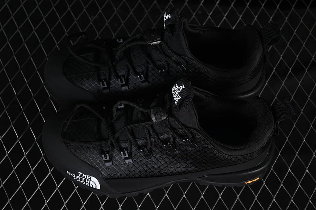 Pair of black shoes shown from above.
