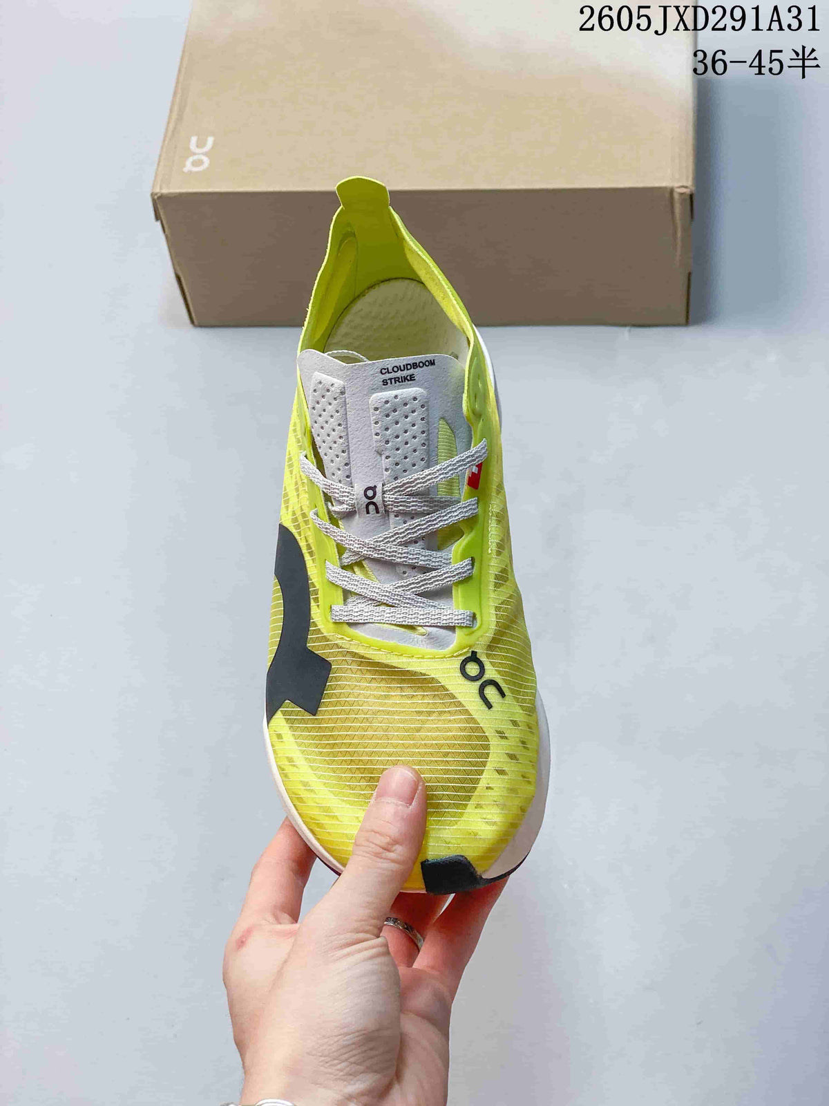 Top view of the lace-up shoe with Cloudboom Strike text visible on the tongue.