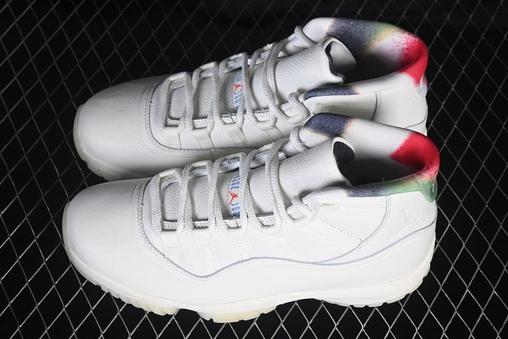 Pair of white high-top sneakers shown from above and the side.