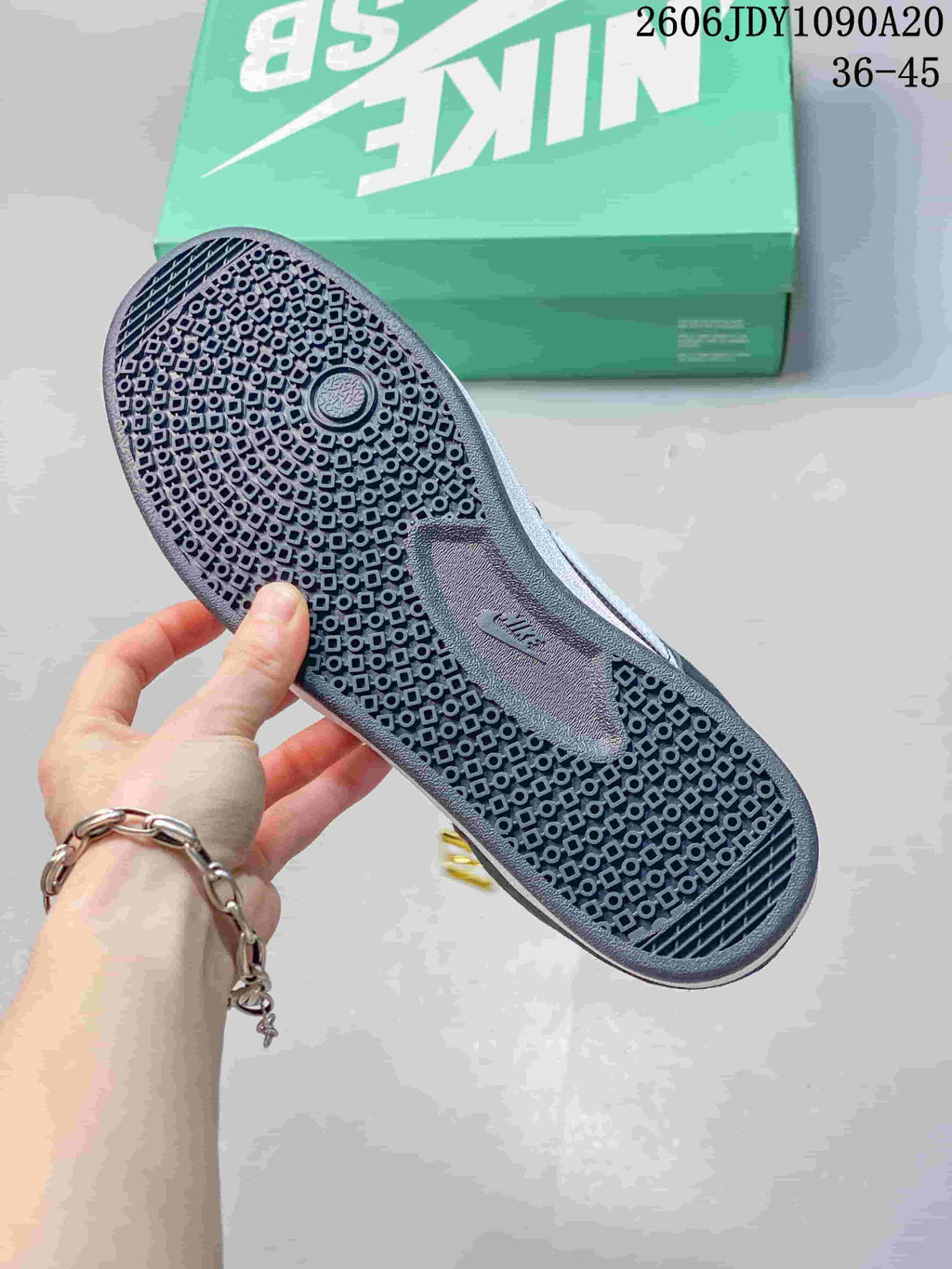 Close-up of the textured outsole on a Nike SB Alleyoop shoe