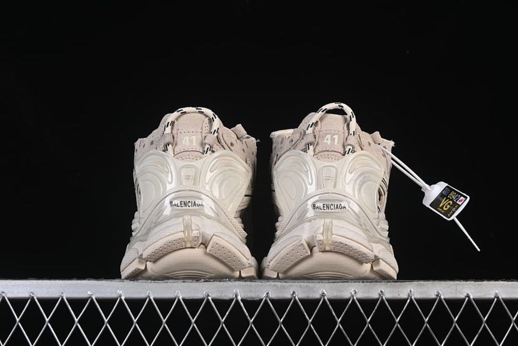 Rear view of the pair showing heel structure and branding