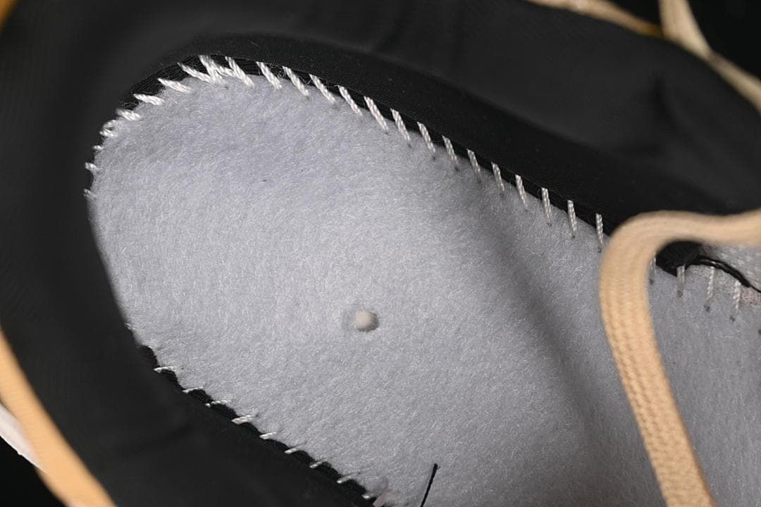 Close-up of the shoe's inner lining and stitching