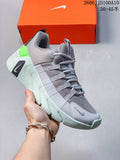 Grey Nike Free Metcon 7 shoe with pale mint sole and bright green heel accent.