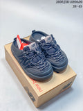 Navy New Balance Terrace Mule shoes shown together on a shoebox.
