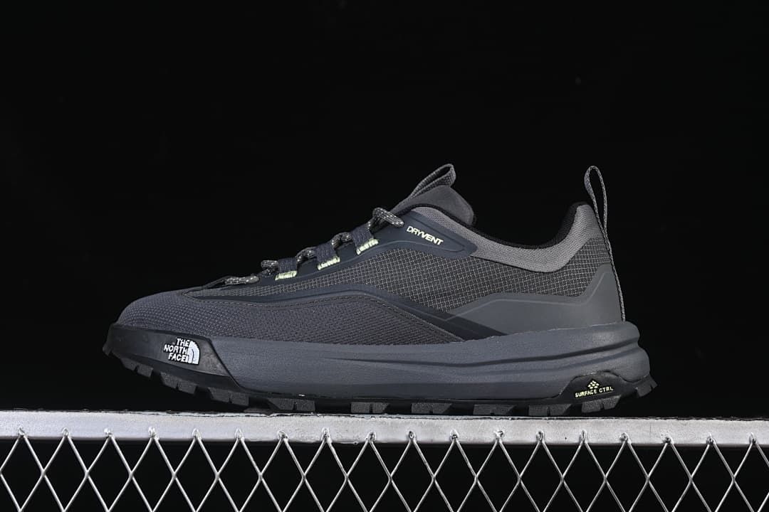 Side view of dark gray The North Face Offtrail V E low-cut shoes