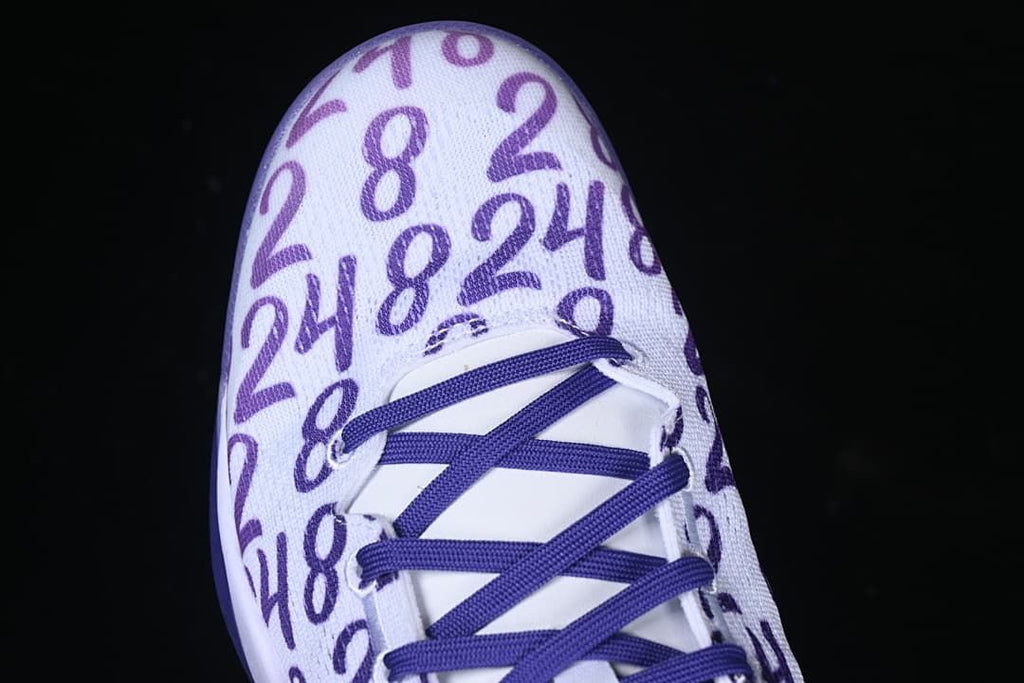 Top-down view of the purple number pattern on the toe