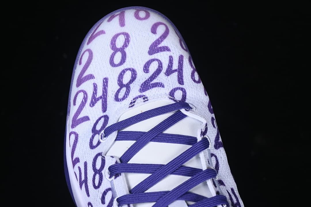 Top-down view of the purple number pattern on the toe