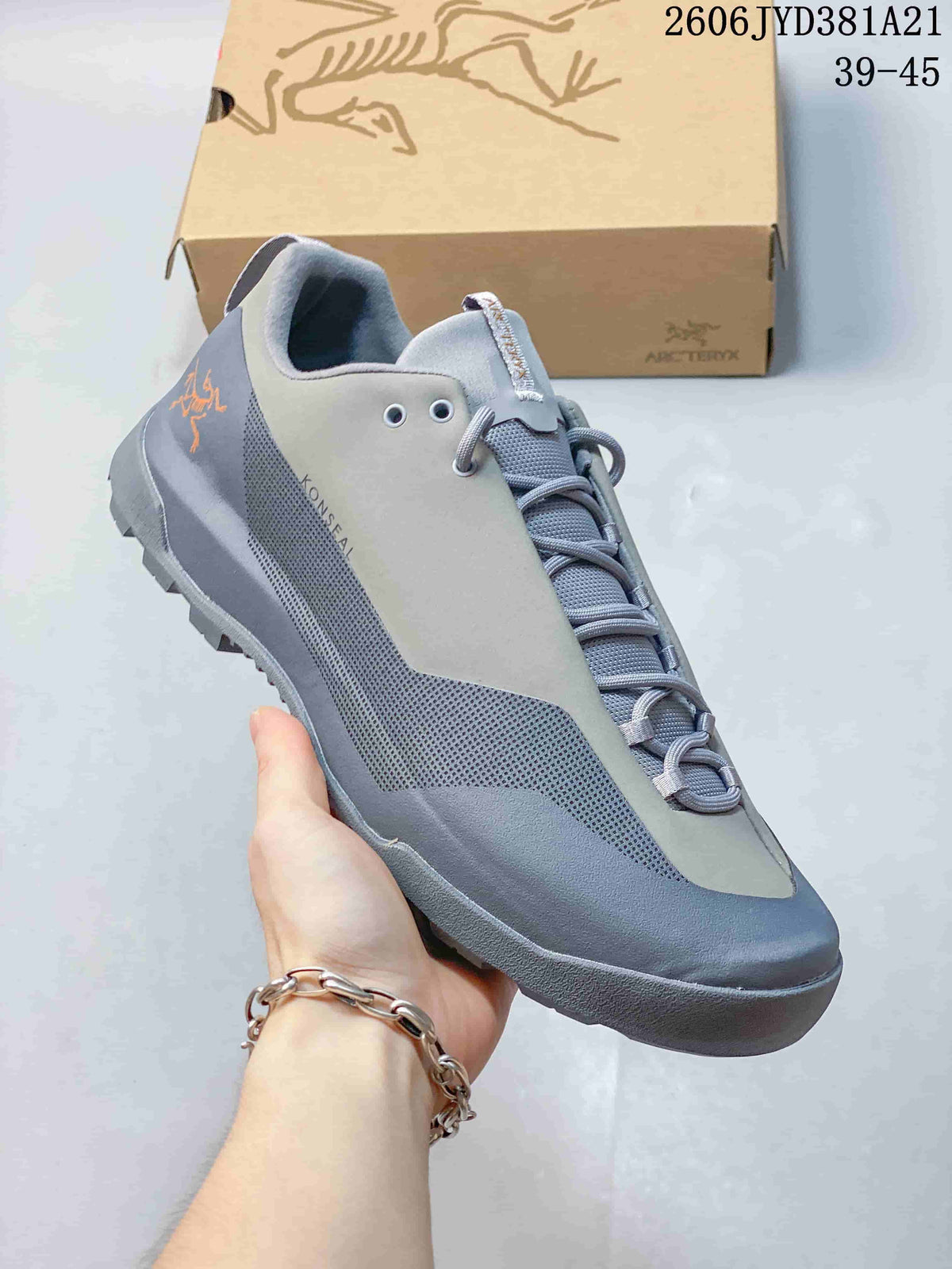 Light gray and darker gray Arc'teryx Konseal shoe with a lugged outsole