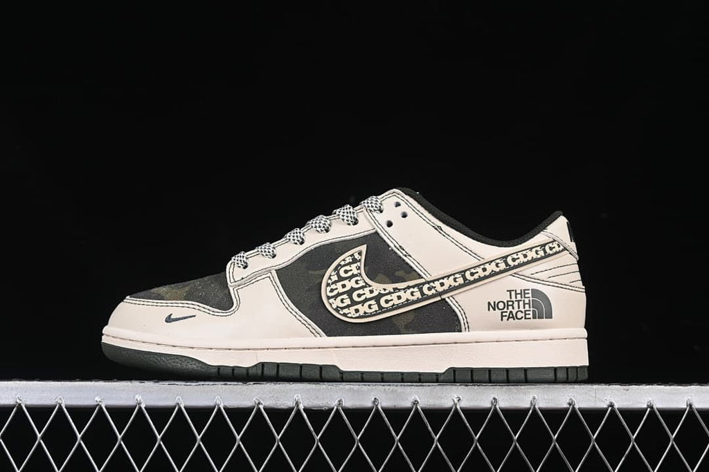 Side view of the sneaker showing camouflage panels and branded details