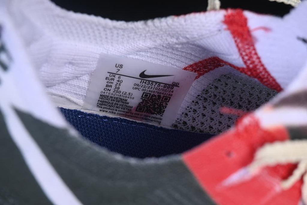 Close-up of shoe size label showing US 7 and EU 40
