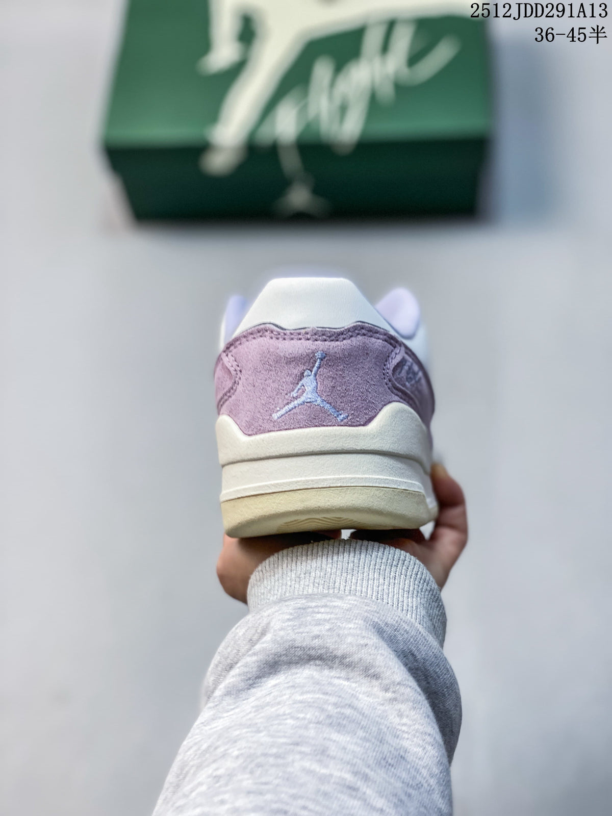 Rear view showing the lavender heel panel and Jumpman logo