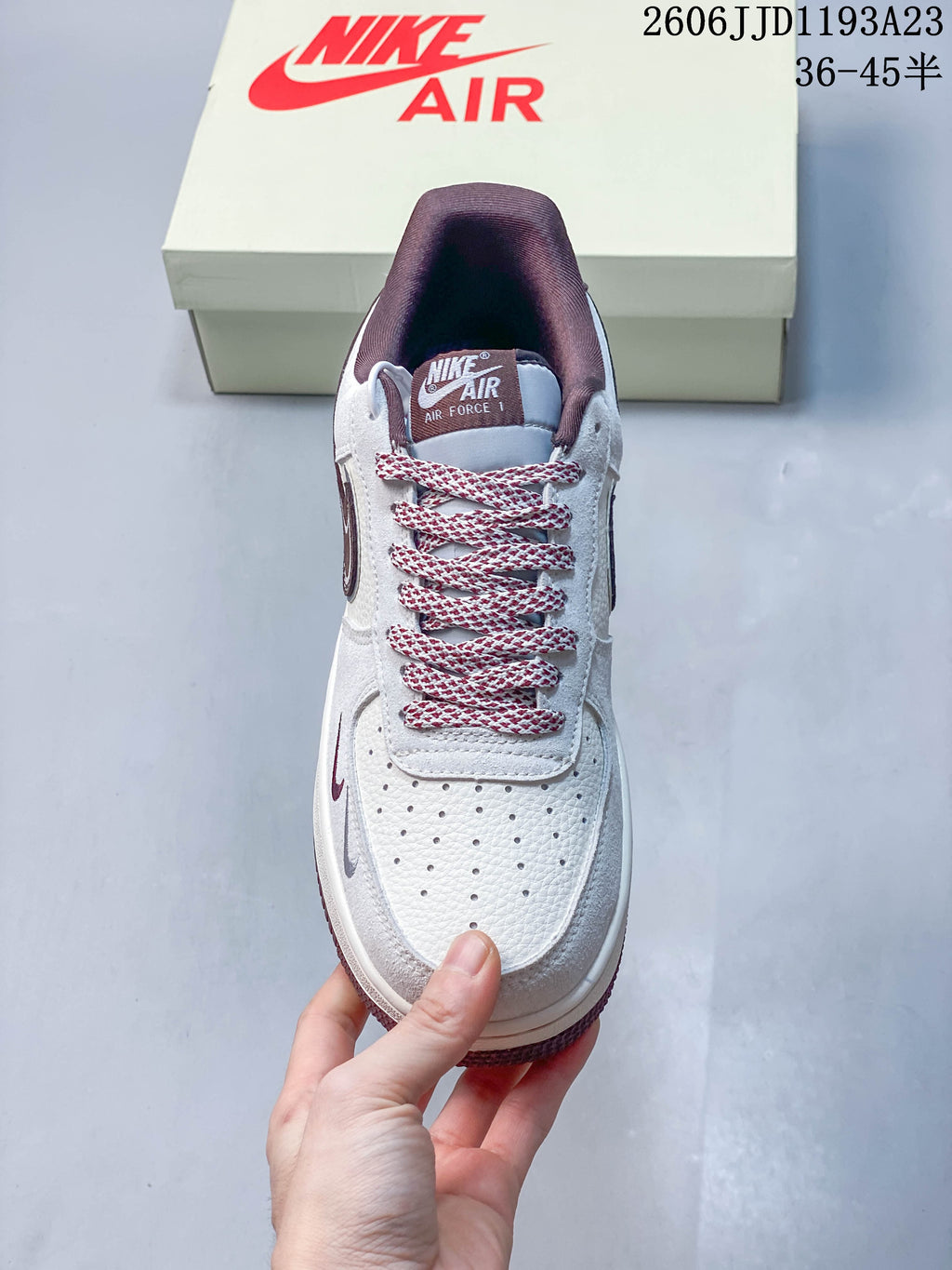 Top view showing the perforated toe box and patterned laces