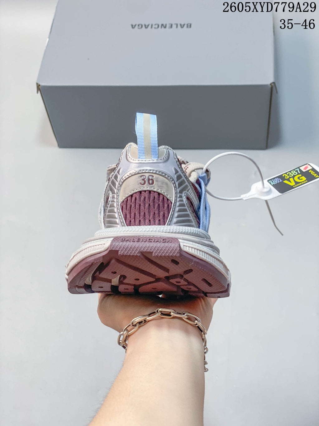 Rear view of a Balenciaga Phantom sneaker showing the heel pull tab and size marking 36.