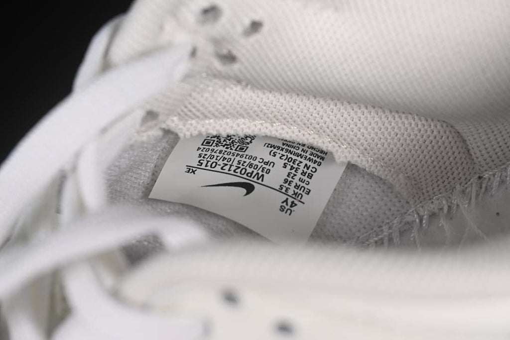 Close-up of the shoe label showing a size sample