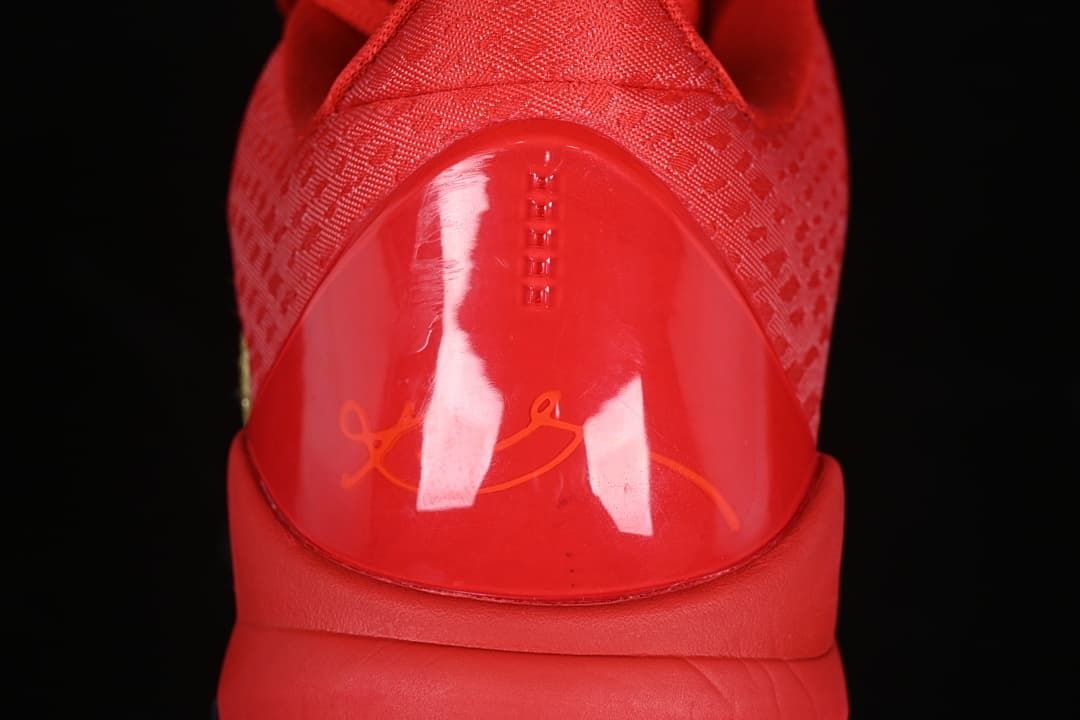 Close-up of the red heel counter and heel detail