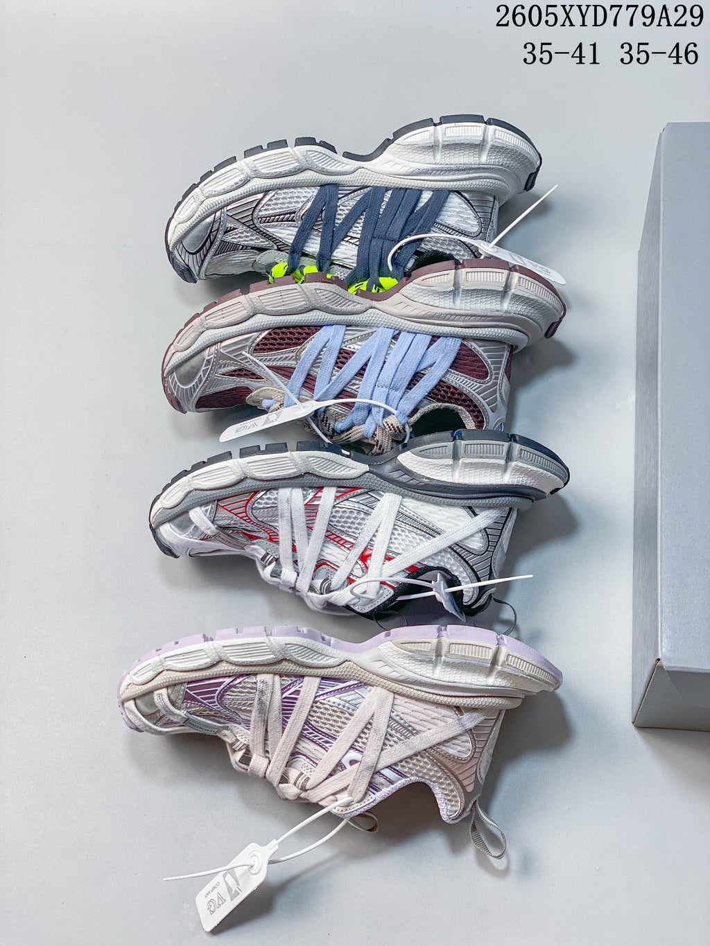 Four Balenciaga Phantom colorways shown from the side, with size ranges printed in the image.
