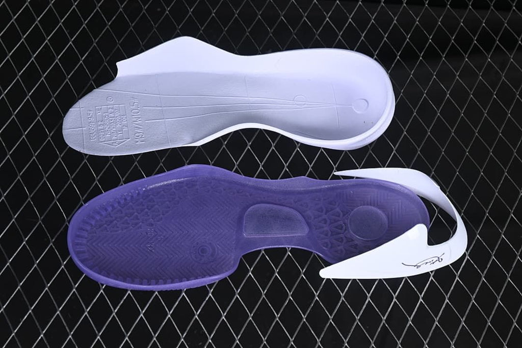 Removable insole and purple outsole shown from above