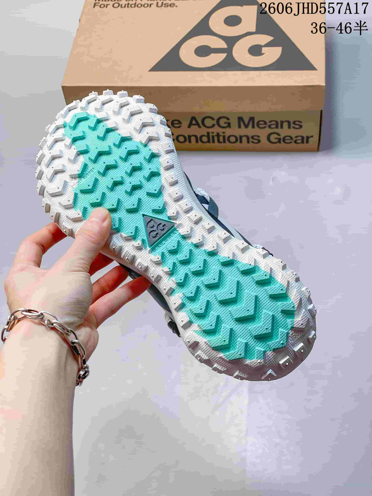 Close-up of the sneaker outsole with aqua tread sections