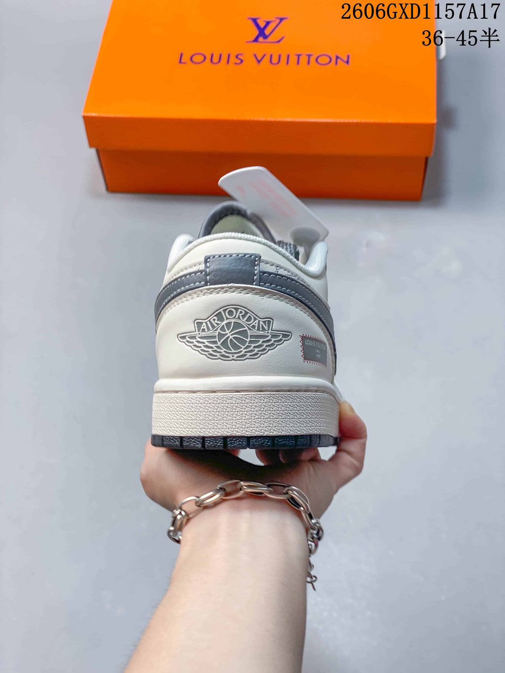 Rear view showing the heel details and grey outsole