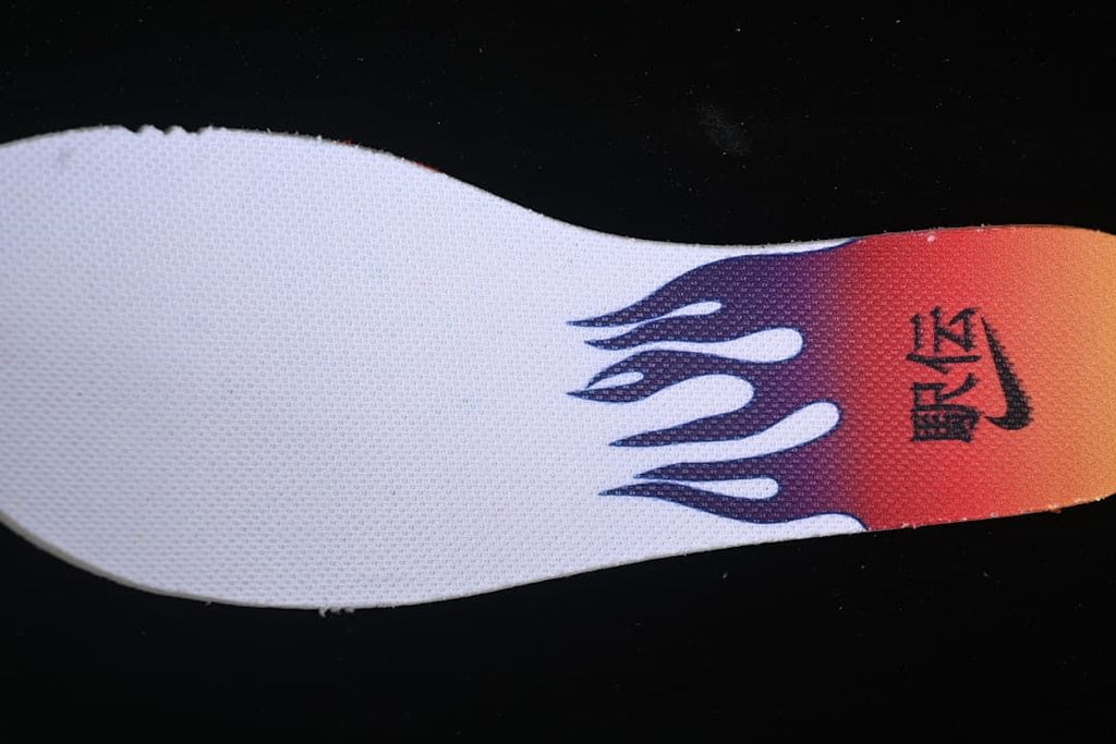 Close-up of the insole with dark and red graphic details