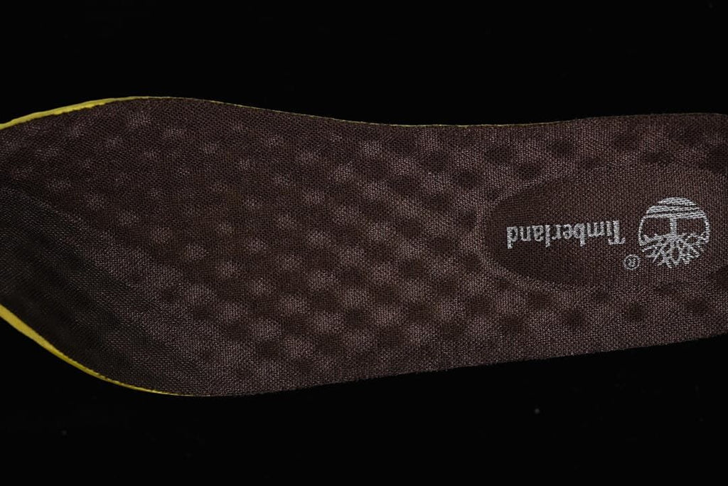 Close-up of the insole with Timberland branding.