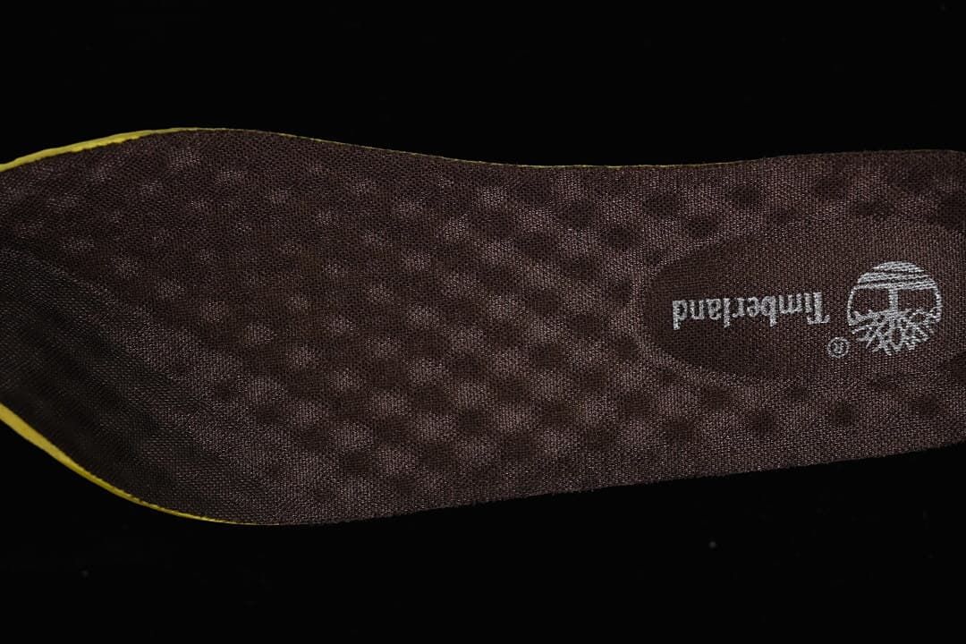 Close-up of the insole with Timberland branding.