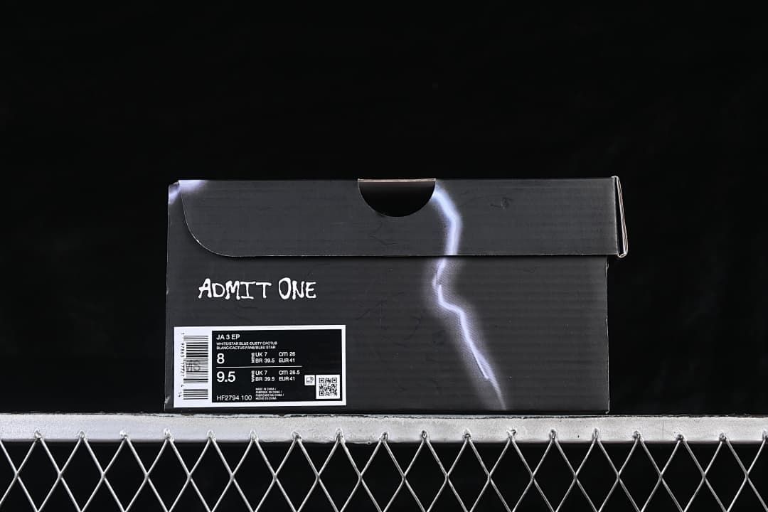 Shoe box label showing Ja 3 EP and style code HF2794-100