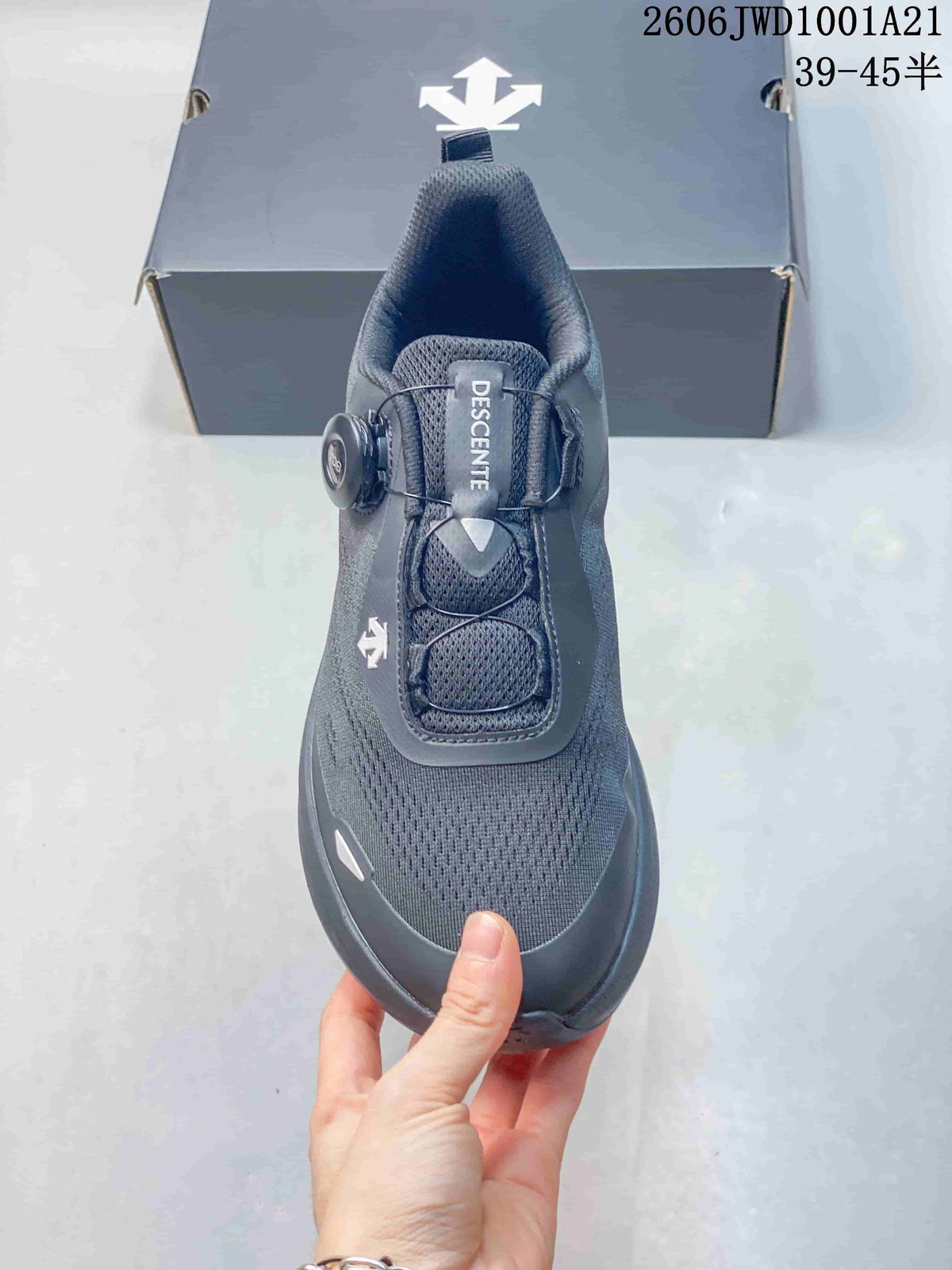 Top view of the sneaker showing its mesh-like upper and dial closure