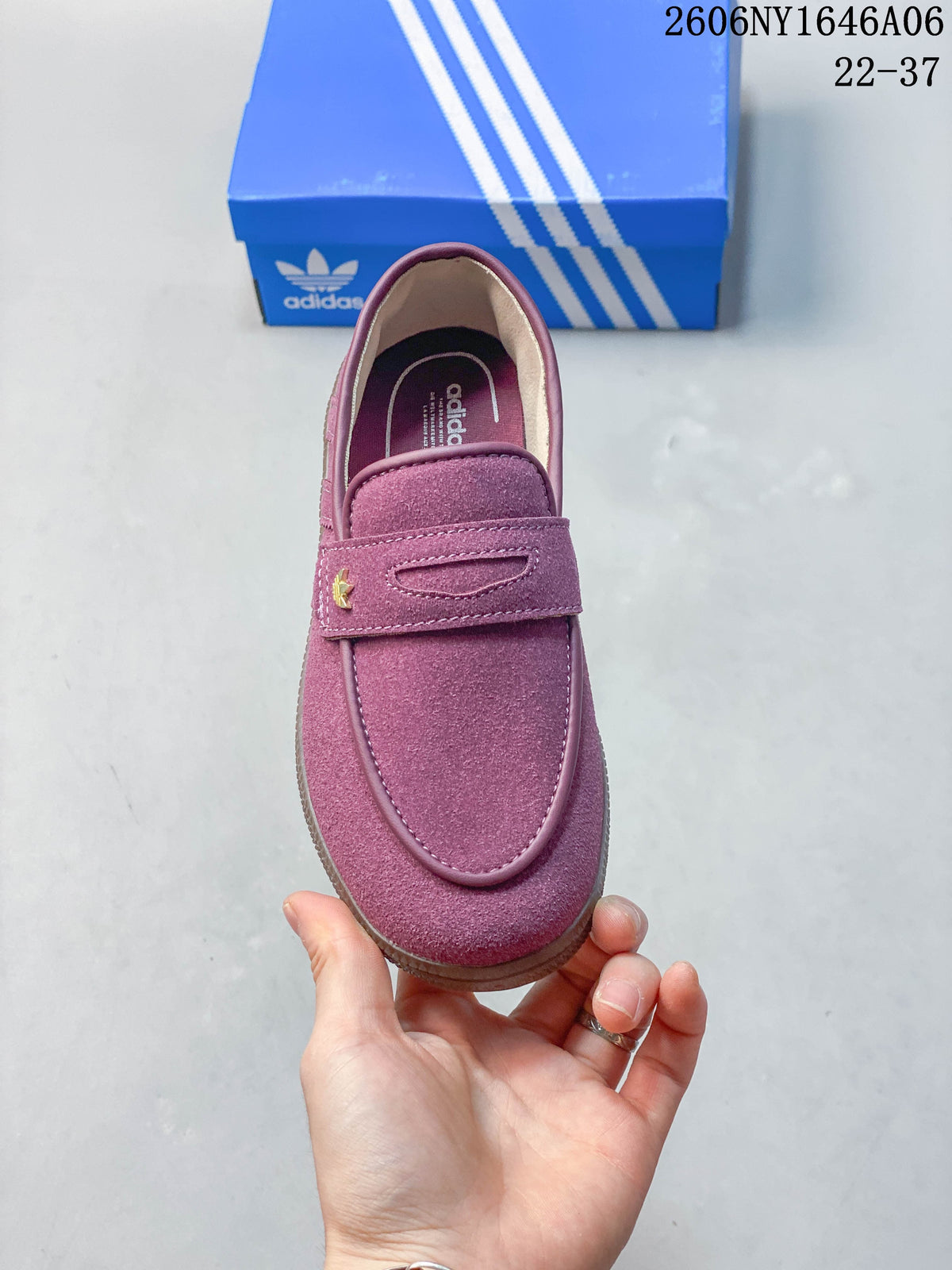 Top view of the mauve sneaker showing its strap detail and rounded toe