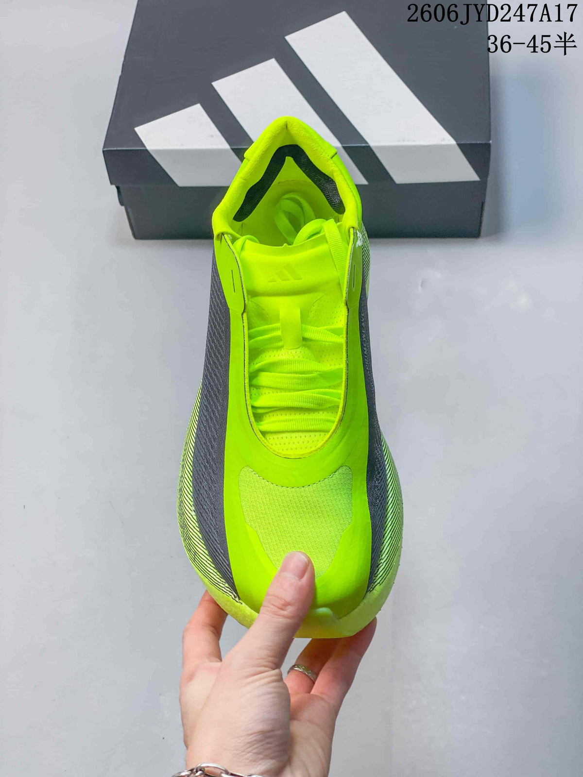 Front view of the neon yellow lace-up sneaker