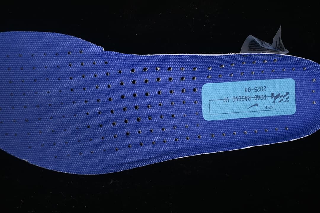 Close-up of the blue perforated shoe insole
