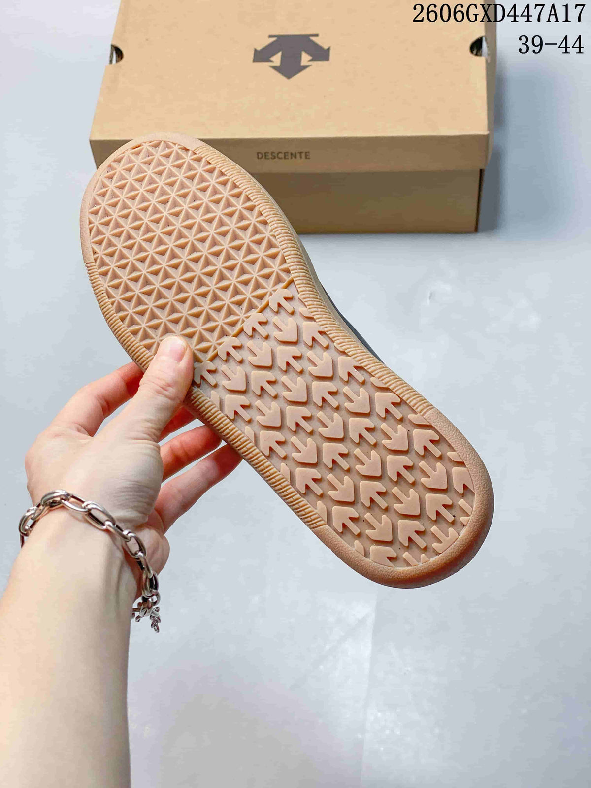 Close-up of the sneaker’s gum-colored outsole with geometric tread.
