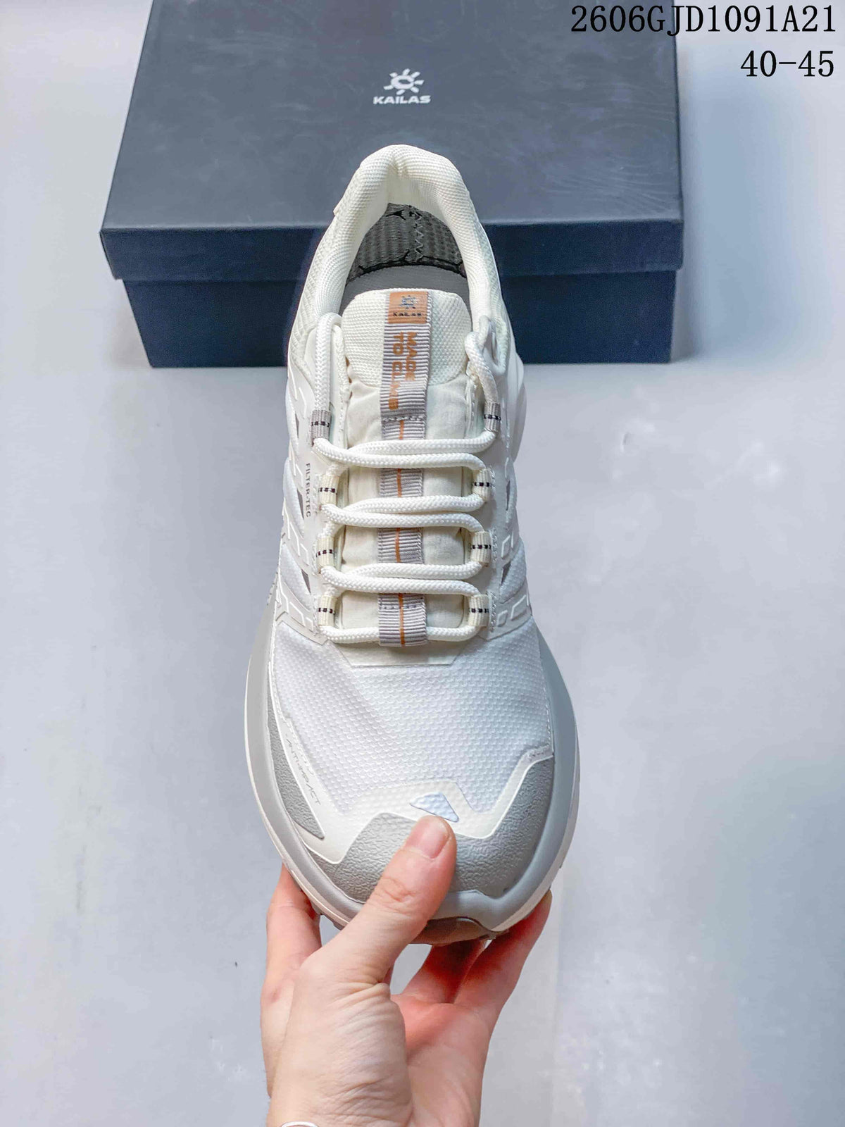 Top view of the shoe showing its laces and textured upper