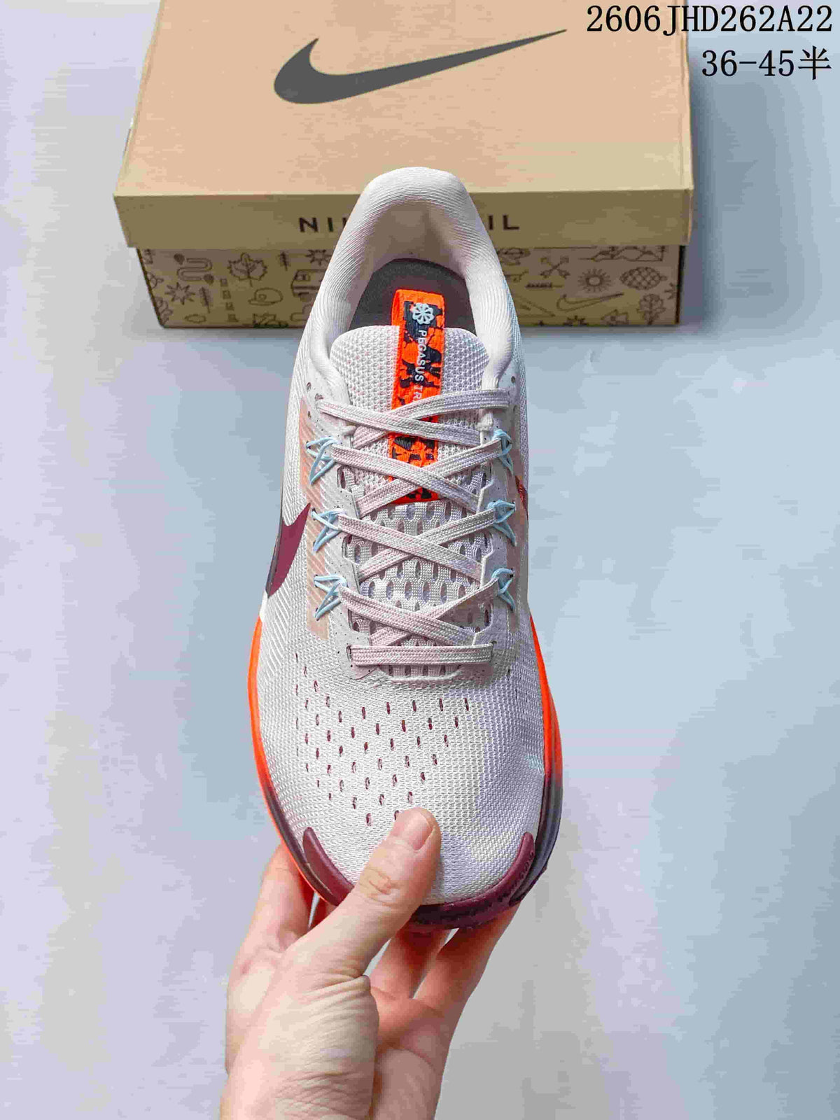 Top view of the Nike Pegasus Trail shoe showing its laces and perforated forefoot