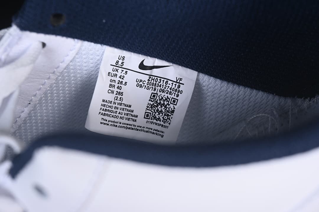 Shoe size label showing EU 42, US 8.5, UK 7.5, and style code ZH0316-119