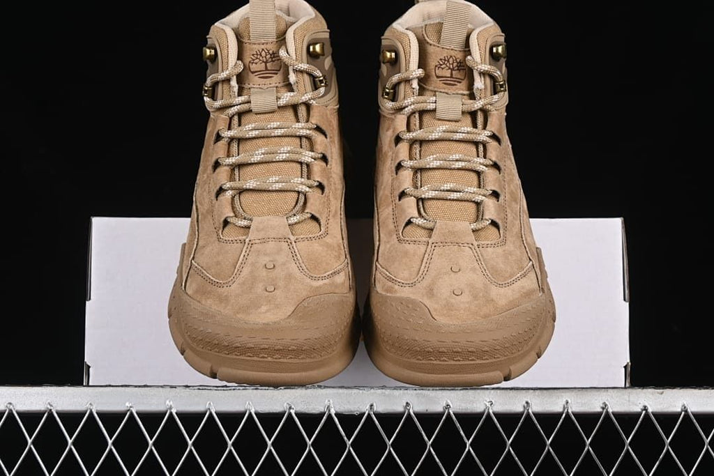 Front view of the pair showing the lacing, toe panels, and padded collars.