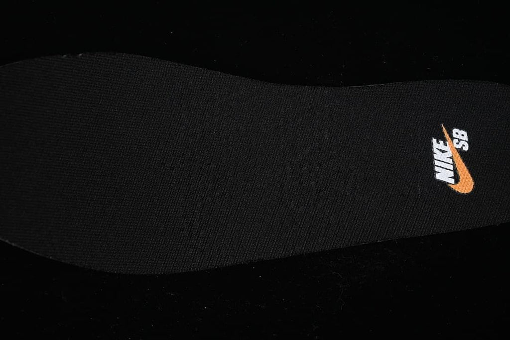 Close-up of a black insole with Nike SB branding.
