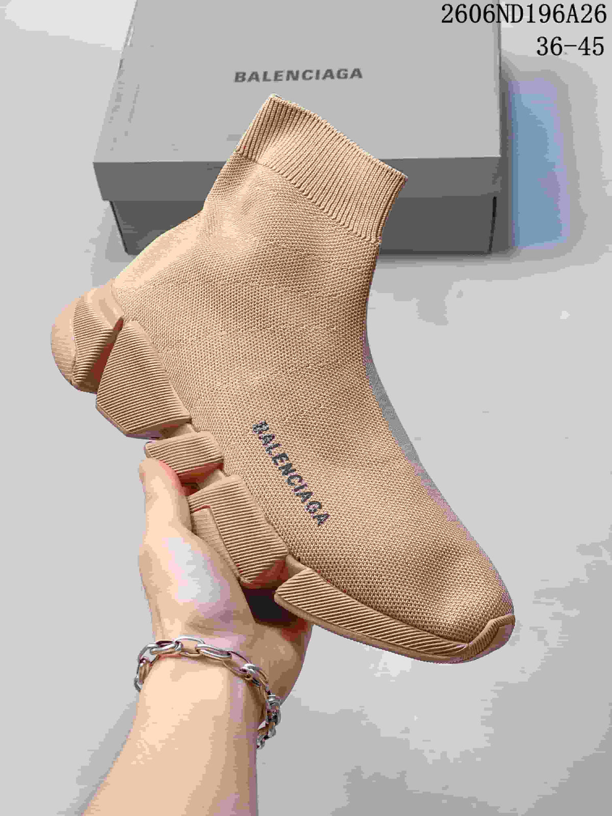 Beige knit sock sneaker with a matching segmented sole