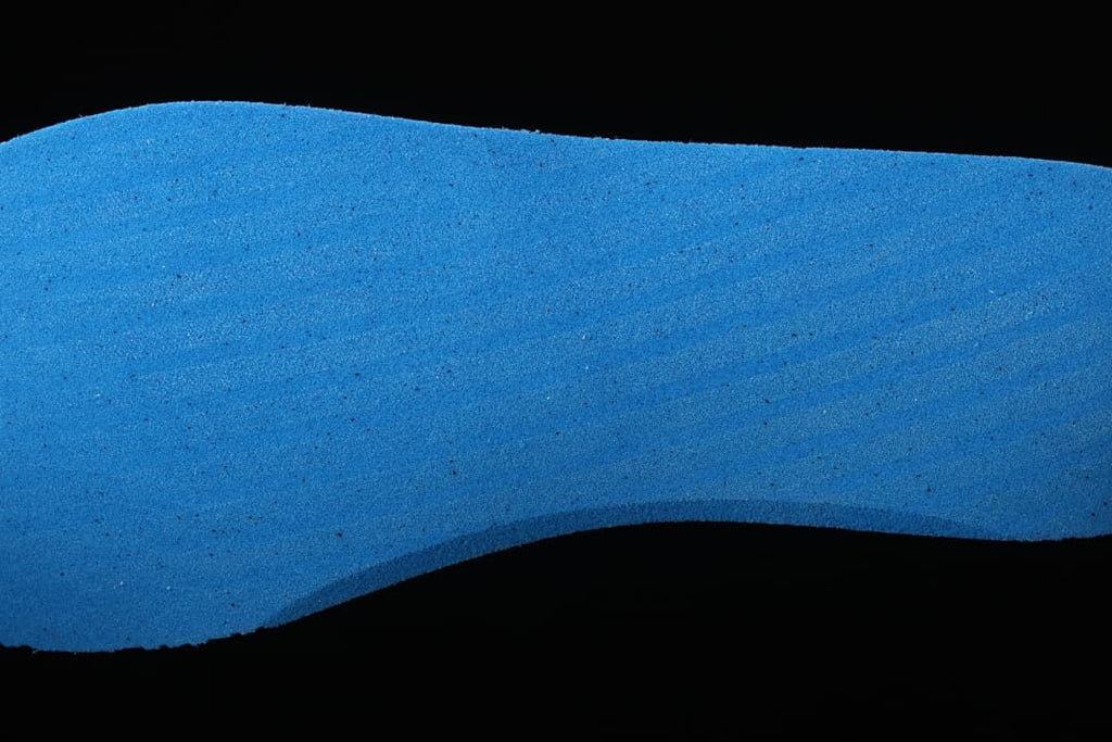 Close-up of a blue shoe component