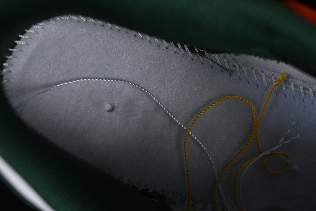 Close-up of the sneaker's interior lining and stitching