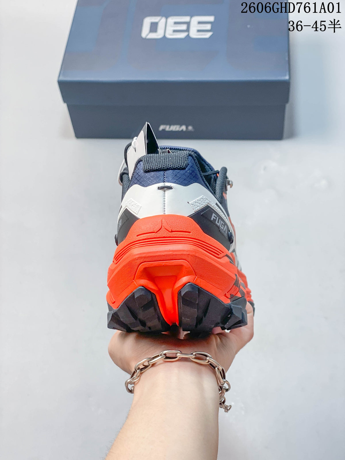 Rear view of the Kailas FUGA EX330 with its orange heel and rugged outsole