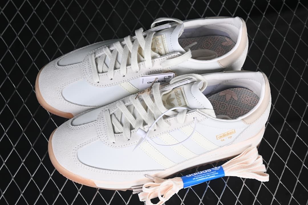 Pair of off-white adidas SL 72 RS sneakers shown from above
