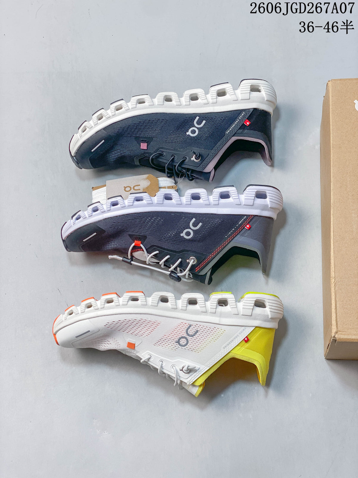 Three On Cloud 6 Coast colorways shown from the side